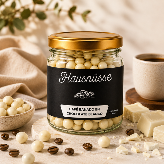 Café bañado en chocolate blanco