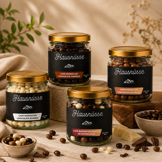 Pack 4 frascos café bañado en chocolate