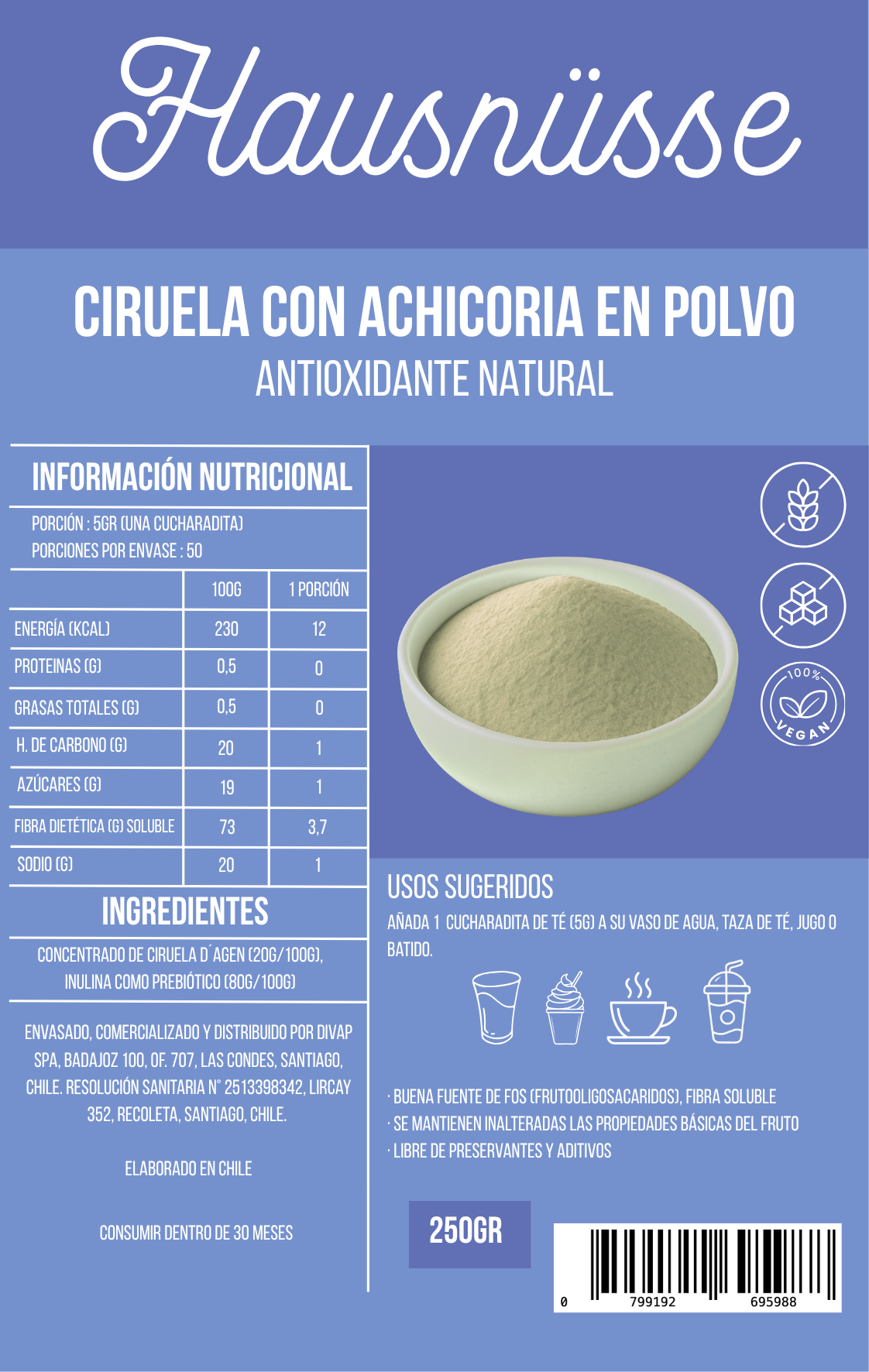 Ciruela con achicoria en polvo