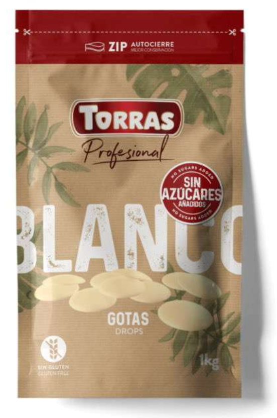 Cobertura chocolate blanco sin azúcar Torras 1kg