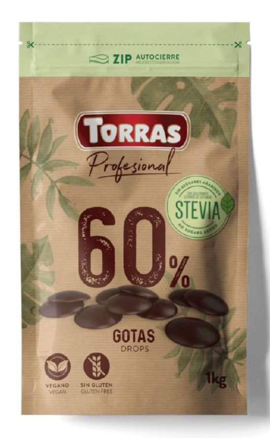 Cobertura chocolate 60% Con Stevia Torras 1kg