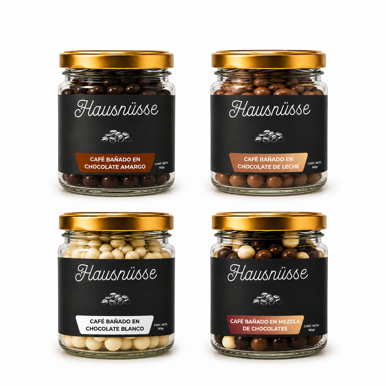 Pack 4 frascos café bañado en chocolate