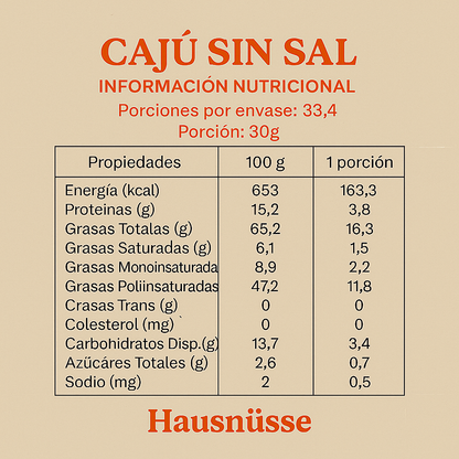 Castañas de cajú sin sal
