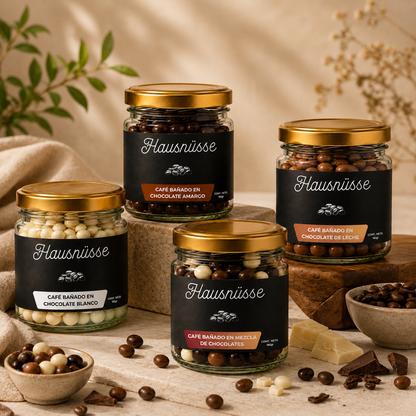 Pack 4 frascos café bañado en chocolate