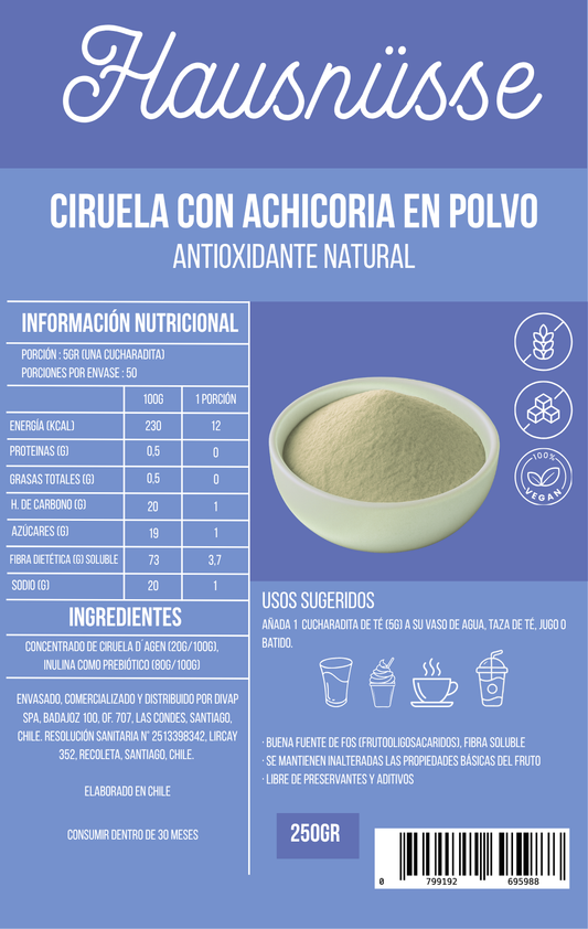 Ciruela con achicoria en polvo