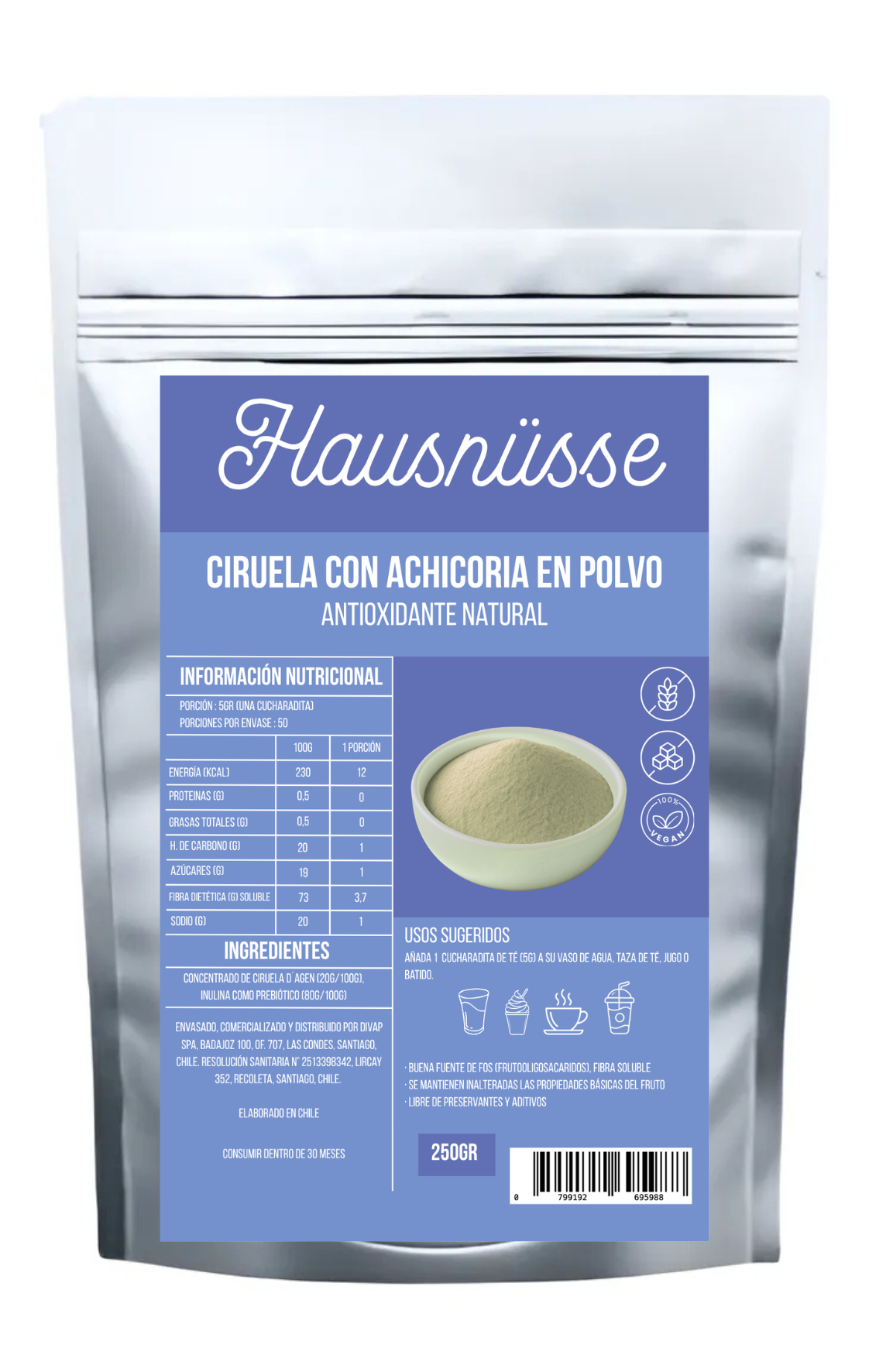 Ciruela con achicoria en polvo